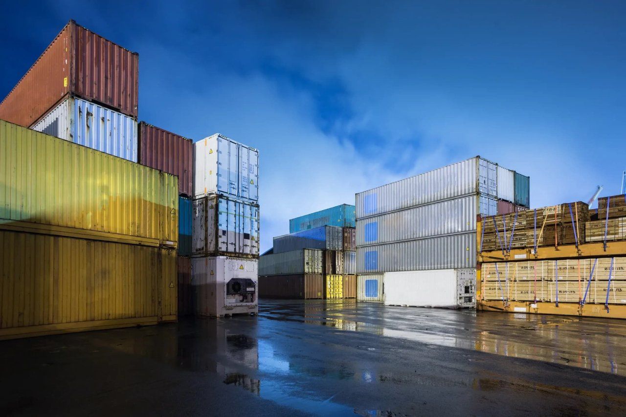 Shipping containers in various colors